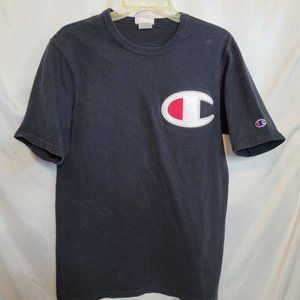 Vintage Champion Blue Bar Tshirt Black Chest Logo Size Medium